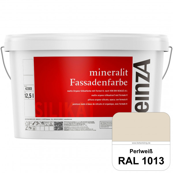 einzA mineralit Fassadenfarbe (RAL 1013 Perlweiß) wetterbeständige & streichfertige Silikatfarbe