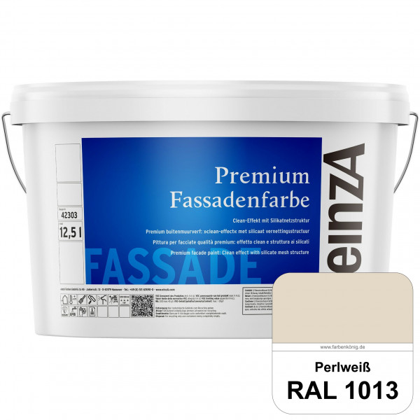 einzA Premium Fassadenfarbe (RAL 1013 Perlweiß) Hochwertige Fassadenfarbe mit Clean-Effekt