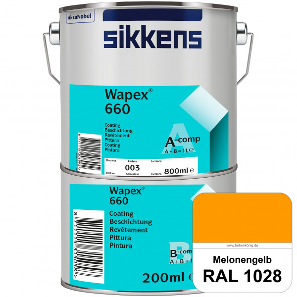 Wapex 660 Set (RAL 1028 Melonengelb) seidenglänzende 2K-Epoxidharzlack für Böden & Wände (innen)