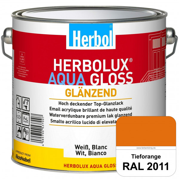 Herbolux Aqua Gloss (RAL 2011 Tieforange) Wasserverdünnbarer Top-Glanzlack (Innen)