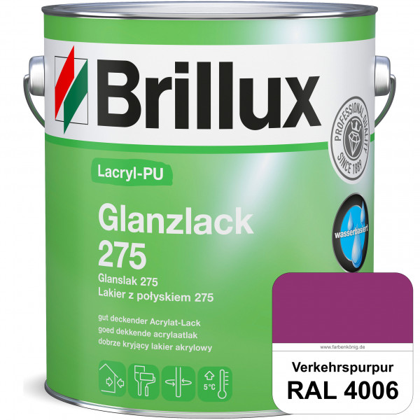 Lacryl-PU Glanzlack 275 (RAL 4006 Verkehrspurpur) Glänzender Lack (wasserbasiert) für z. B. Holz, Zi