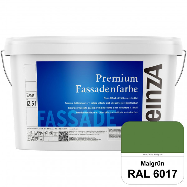 einzA Premium Fassadenfarbe (RAL 6017 Maigrün) Hochwertige Fassadenfarbe mit Clean-Effekt