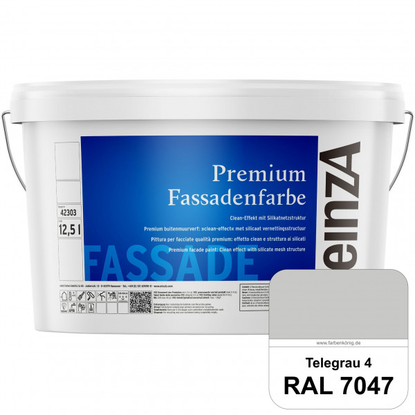 einzA Premium Fassadenfarbe (RAL 7047 Telegrau 4) Hochwertige Fassadenfarbe mit Clean-Effekt