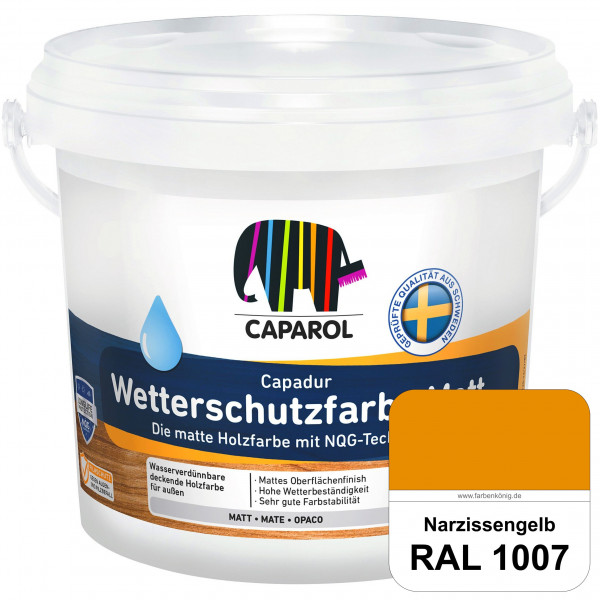 Capadur Wetterschutzfarbe Matt (RAL 1007 Narzissengelb) matte Holzfarbe mit NQG-Technologie für auße