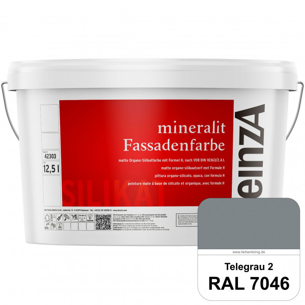 einzA mineralit Fassadenfarbe (RAL 7046 Telegrau 2) wetterbeständige & streichfertige Silikatfarbe