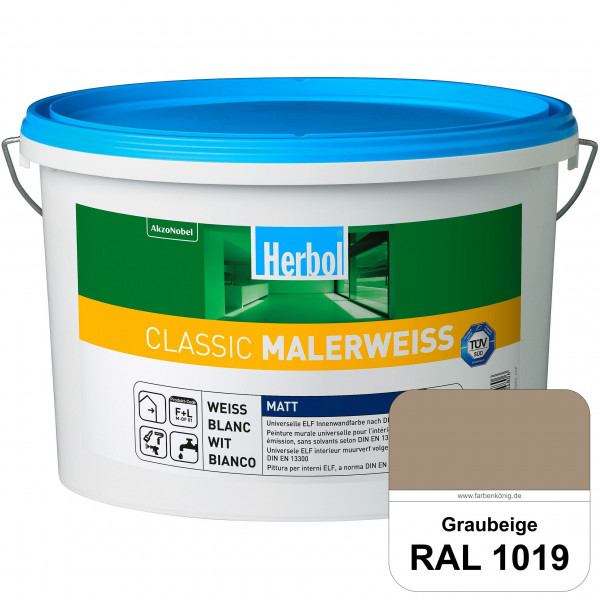 Classic Malerweiss (RAL 1019 Graubeige) Universell wirtschaftliche & matte Wandfarbe
