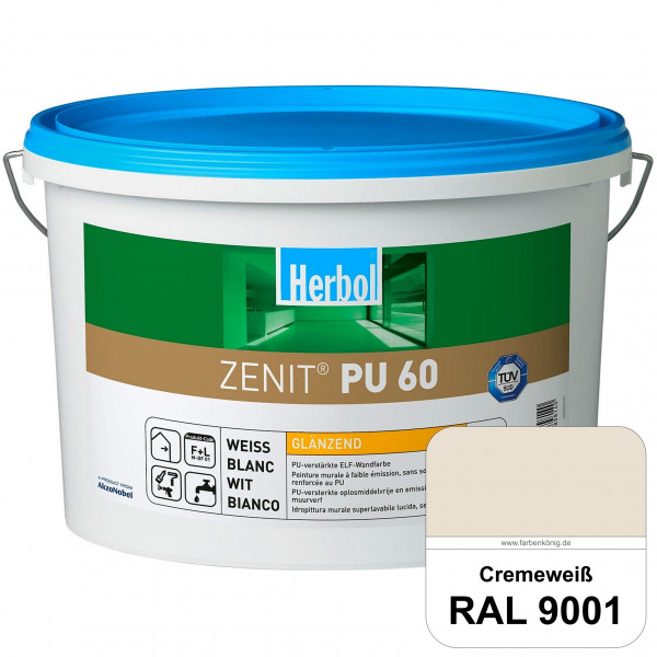 Zenit PU 60 (RAL 9001 Cremeweiß) glänzende und strapazierfähige PU-Wandfarbe