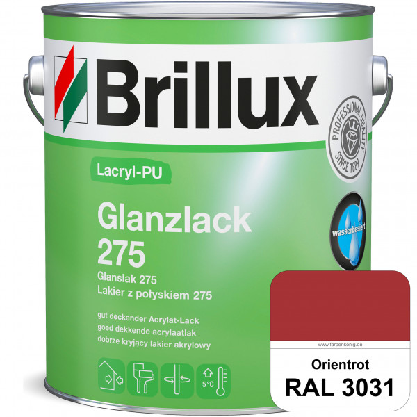 Lacryl-PU Glanzlack 275 (RAL 3031 Orientrot) Glänzender Lack (wasserbasiert) für z. B. Holz, Zink, A