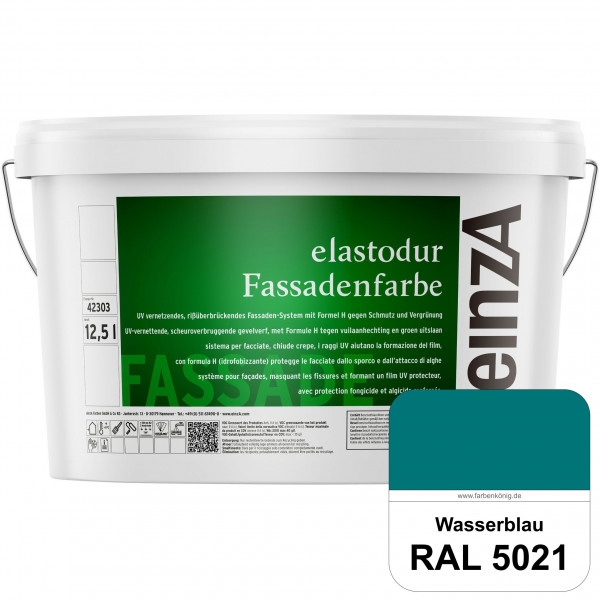 einzA elastodur Fassadenfarbe (RAL 5021 Wasserblau) UV-vernetzendes & rissüberbrückendes Fassadenfar