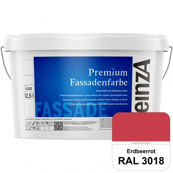 einzA Premium Fassadenfarbe (RAL 3018 Erdbeerrot) Hochwertige Fassadenfarbe mit Clean-Effekt
