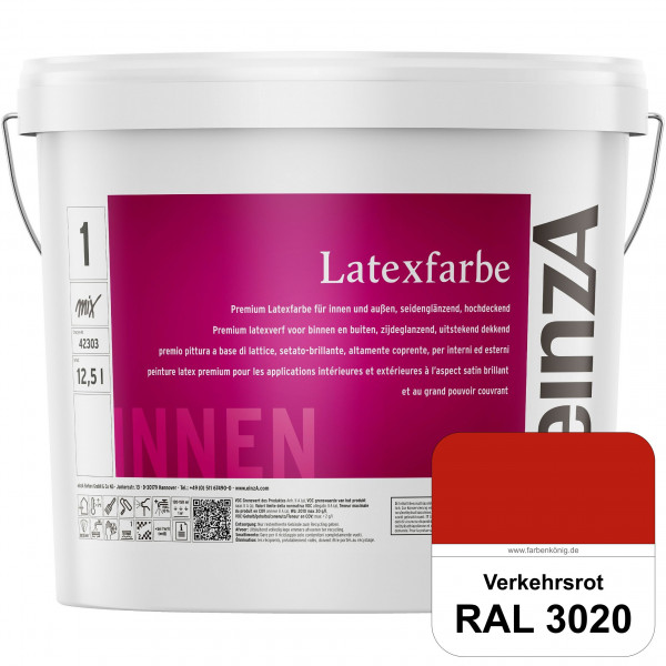 einzA Latexfarbe Premium (RAL 3020 Verkehrsrot) Hochwertige scheuerbeständige seidenglänzende Latexf