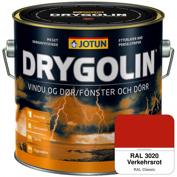 DRYGOLIN Vindu og Dør - wetterbeständige Holzschutzfarbe für Außen (RAL 3020 Verkehrsrot)
