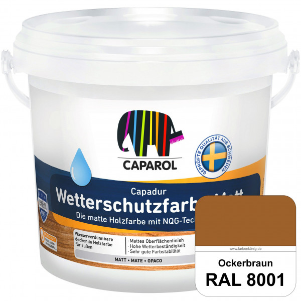 Capadur Wetterschutzfarbe Matt (RAL 8001 Ockerbraun) matte Holzfarbe mit NQG-Technologie für außen