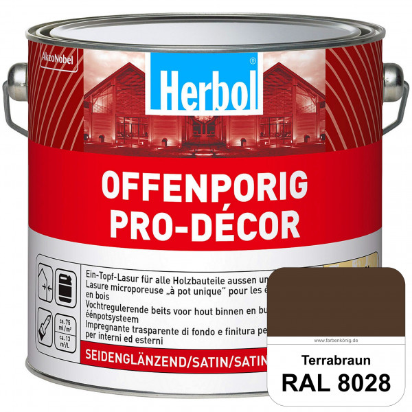 Herbol Offenporig Pro-Décor (RAL 8028 Terrabraun) Hochwertige Ein-Topf-Holzlasur mit 2-Phasen-UV-Sch