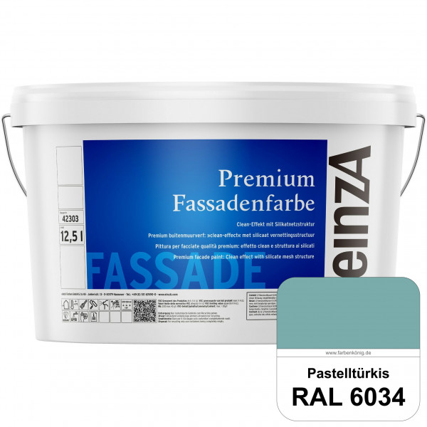 einzA Premium Fassadenfarbe (RAL 6034 Pastelltürkis) Hochwertige Fassadenfarbe mit Clean-Effekt