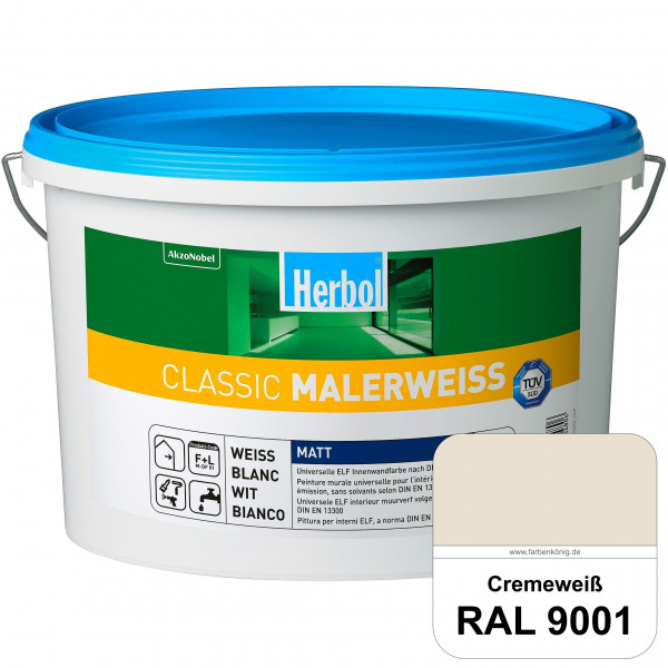Classic Malerweiss (RAL 9001 Cremeweiß) Universell wirtschaftliche & matte Wandfarbe