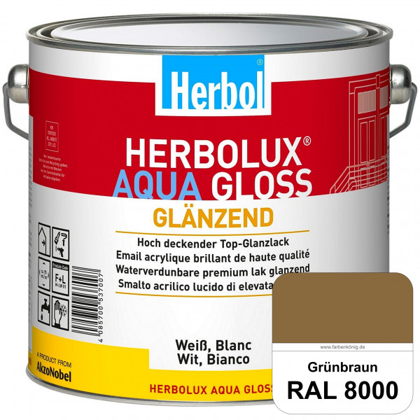 Herbolux Aqua Gloss (RAL 8000 Grünbraun) Wasserverdünnbarer Top-Glanzlack (Innen)