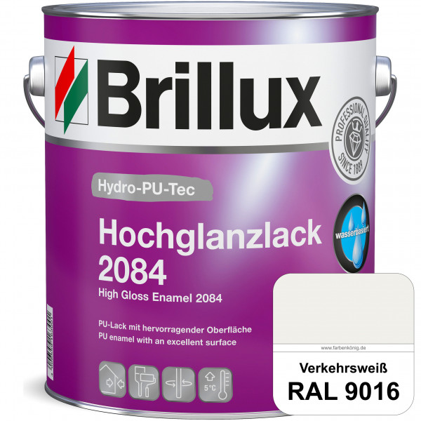 Hydro-PU-Tec Hochglanzlack 2084 (RAL 9016 Verkehrsweiß) wasserbasierter Hochglanzlack für Holz, Zink