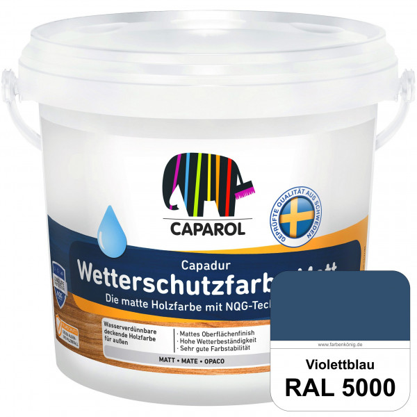 Capadur Wetterschutzfarbe Matt (RAL 5000 Violettblau) matte Holzfarbe mit NQG-Technologie für außen