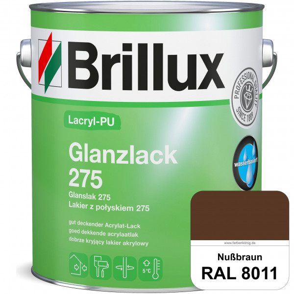 Lacryl-PU Glanzlack 275 (RAL 8011 Nussbraun) Glänzender Lack (wasserbasiert) für z. B. Holz, Zink, A