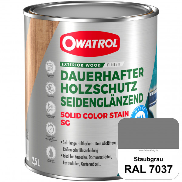Solid Color Stain SG (RAL 7037 Staubgrau) deckende und seidenglänzende Wetterschutzfarbe außen