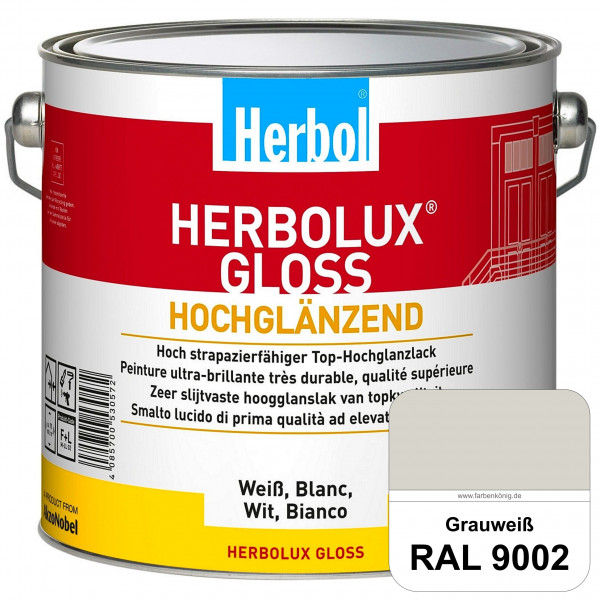 Herbolux Gloss (RAL 9002 Grauweiß) strapazierfähiger Top-Hochglanzlack (lösemittelhaltig) für innen