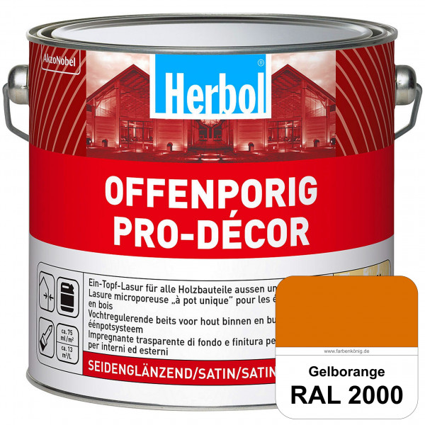 Herbol Offenporig Pro-Décor (RAL 2000 Gelborange) Hochwertige Ein-Topf-Holzlasur mit 2-Phasen-UV-Sch