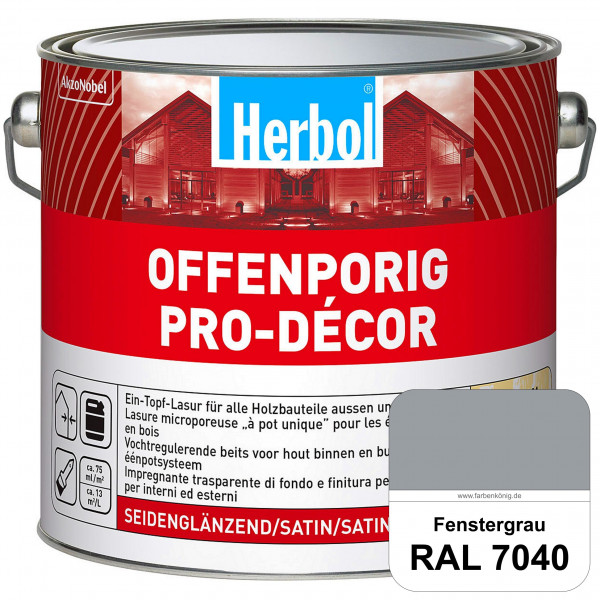 Herbol Offenporig Pro-Décor (RAL 7040 Fenstergrau) Hochwertige Ein-Topf-Holzlasur mit 2-Phasen-UV-Sc