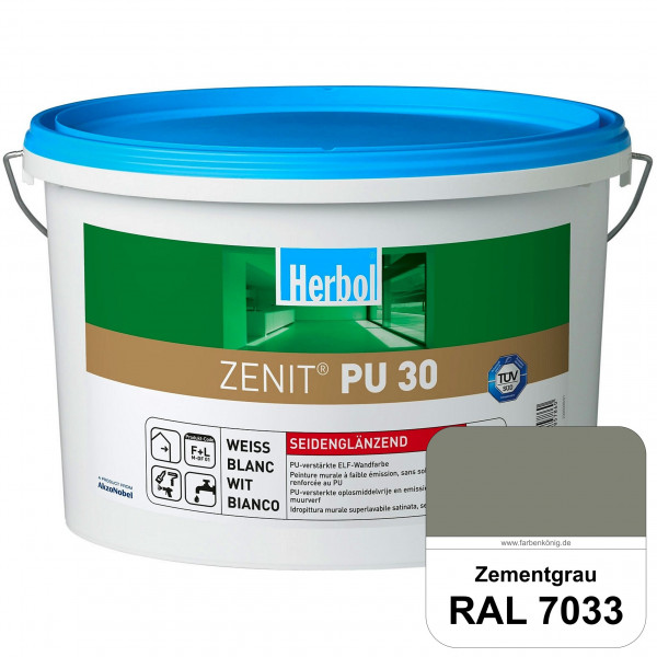 Zenit PU 30 (RAL 7033 Zementgrau) seidenglänzende und strapazierfähige PU-Wandfarbe