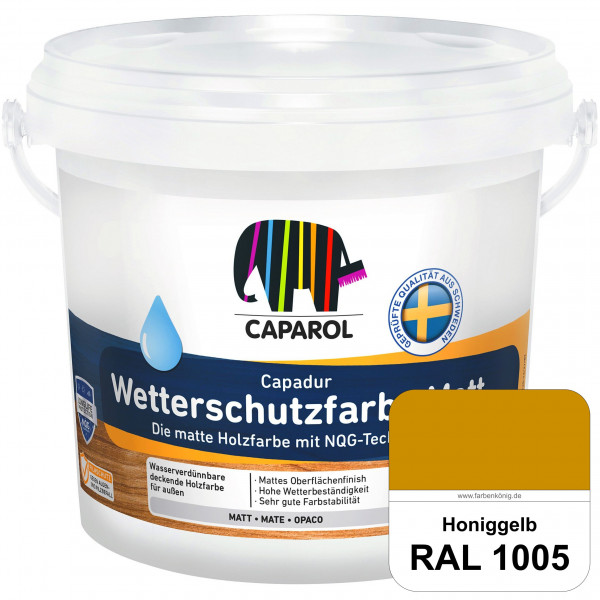 Capadur Wetterschutzfarbe Matt (RAL 1005 Honiggelb) matte Holzfarbe mit NQG-Technologie für außen