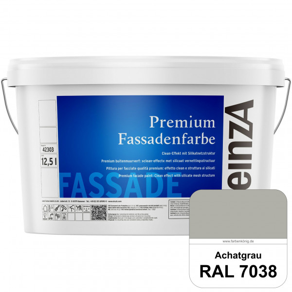 einzA Premium Fassadenfarbe (RAL 7038 Achatgrau) Hochwertige Fassadenfarbe mit Clean-Effekt