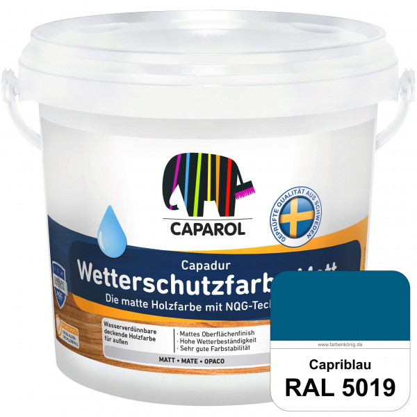 Capadur Wetterschutzfarbe Matt (RAL 5019 Capriblau) matte Holzfarbe mit NQG-Technologie für außen