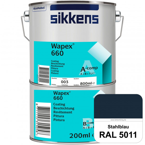 Wapex 660 Set (RAL 5011 Stahlblau) seidenglänzende 2K-Epoxidharzlack für Böden & Wände (innen)