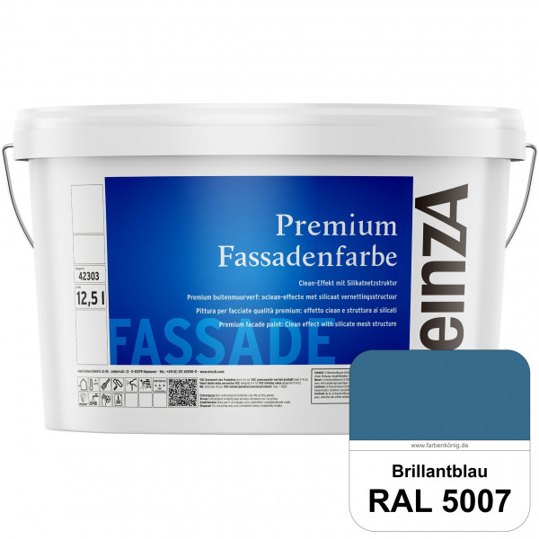 einzA Premium Fassadenfarbe (RAL 5007 Brillantblau) Hochwertige Fassadenfarbe mit Clean-Effekt