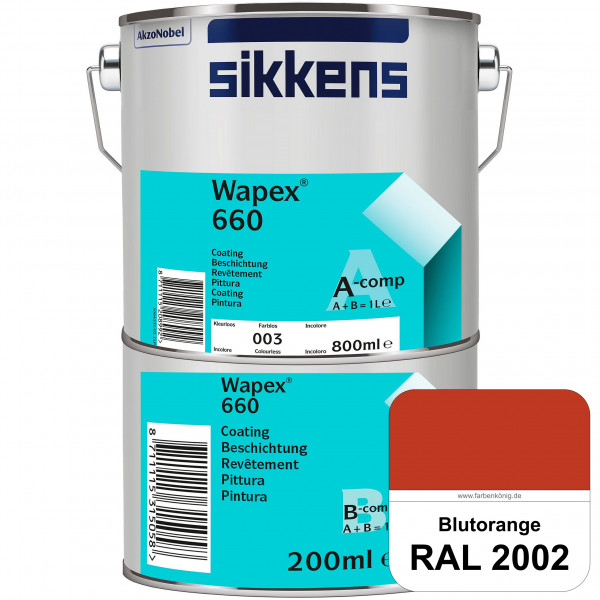 Wapex 660 Set (RAL 2002 Blutorange) seidenglänzende 2K-Epoxidharzlack für Böden & Wände (innen)