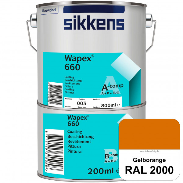 Wapex 660 Set (RAL 2000 Gelborange) seidenglänzende 2K-Epoxidharzlack für Böden & Wände (innen)