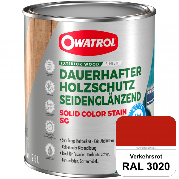 Solid Color Stain SG (RAL 3020 Verkehrsrot) deckende und seidenglänzende Wetterschutzfarbe außen