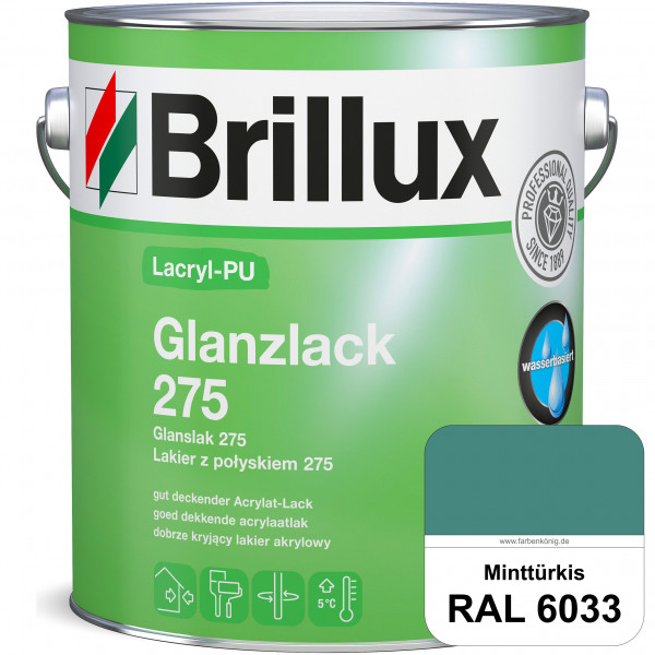 Lacryl-PU Glanzlack 275 (RAL 6033 Minttürkis) Glänzender Lack (wasserbasiert) für z. B. Holz, Zink,