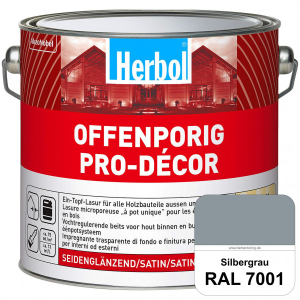 Herbol Offenporig Pro-Décor (RAL 7001 Silbergrau) Hochwertige Ein-Topf-Holzlasur mit 2-Phasen-UV-Sch