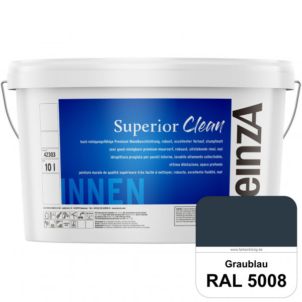 einzA Superior Clean (RAL 5008 Graublau) Hoch reinigungsfähige, stumpfmatte Premium-Wandbeschichtung