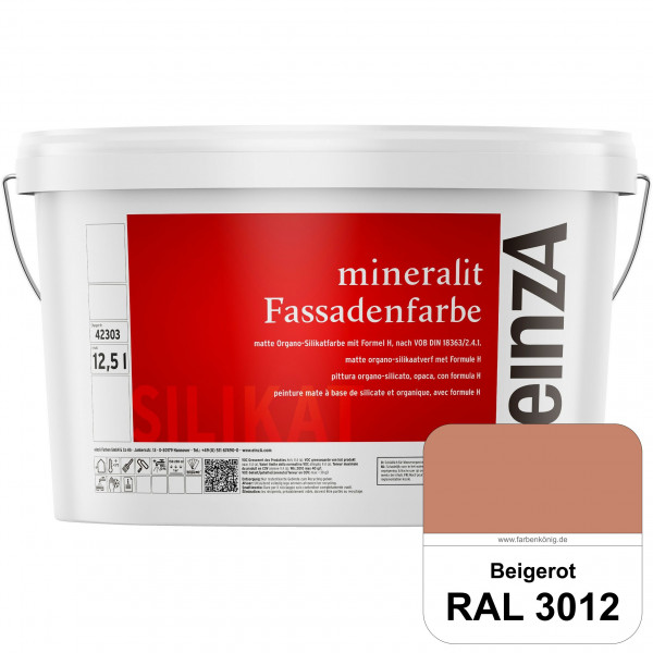 einzA mineralit Fassadenfarbe (RAL 3012 Beigerot) wetterbeständige & streichfertige Silikatfarbe