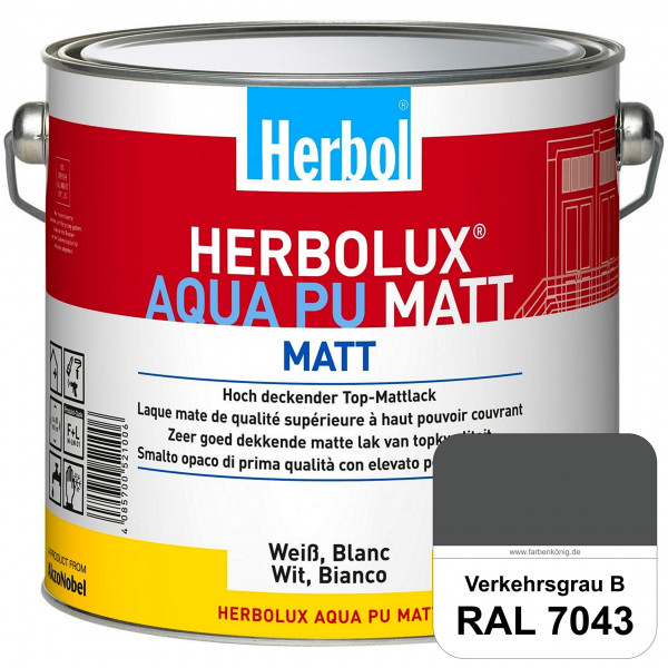 Herbolux Aqua PU Matt (RAL 7043 Verkehrsgrau B) Top-PU-Mattlack auf Wasserbasis (Innen)