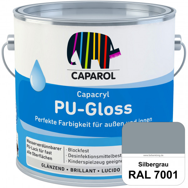 Capacryl PU-Gloss (RAL 7001 Silbergrau) glänzender & wasserbasierter Lack (innen & außen)