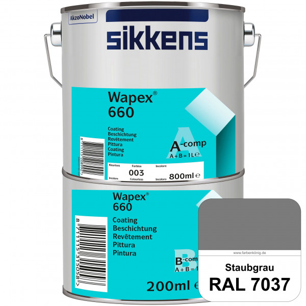 Wapex 660 Set (RAL 7037 Staubgrau) seidenglänzende 2K-Epoxidharzlack für Böden & Wände (innen)