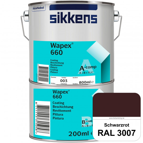 Wapex 660 Set (RAL 3007 Schwarzrot) seidenglänzende 2K-Epoxidharzlack für Böden & Wände (innen)