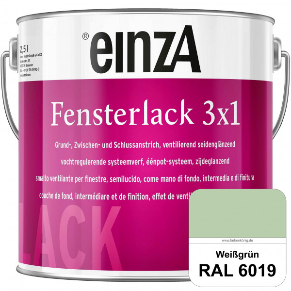 einzA Fensterlack 3 x 1 (RAL 6019 Weißgrün) wetterbeständiger & seidenglänzender Fensterlack