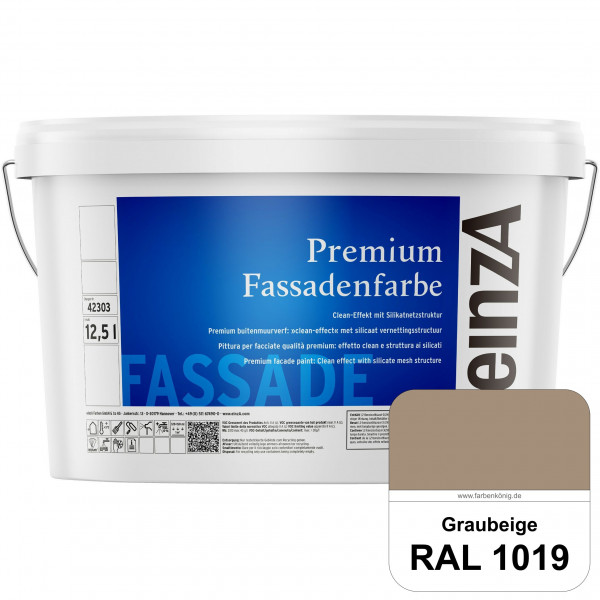 einzA Premium Fassadenfarbe (RAL 1019 Graubeige) Hochwertige Fassadenfarbe mit Clean-Effekt
