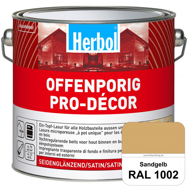 Herbol Offenporig Pro-Décor (RAL 1002 Sandgelb) Hochwertige Ein-Topf-Holzlasur mit 2-Phasen-UV-Schut