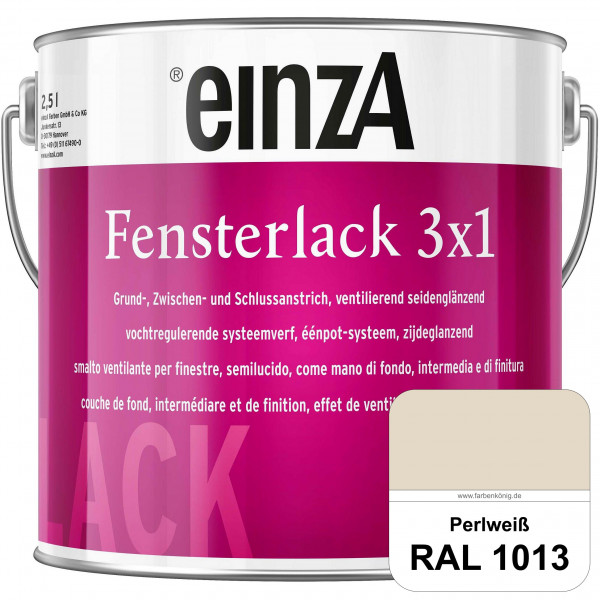 einzA Fensterlack 3 x 1 (RAL 1013 Perlweiß) wetterbeständiger & seidenglänzender Fensterlack