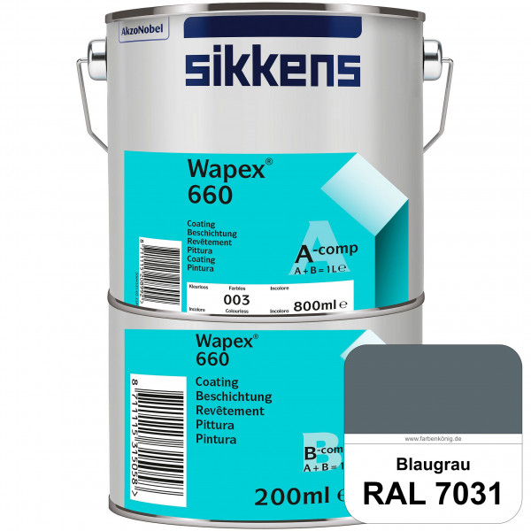 Wapex 660 Set (RAL 7031 Blaugrau) seidenglänzende 2K-Epoxidharzlack für Böden & Wände (innen)